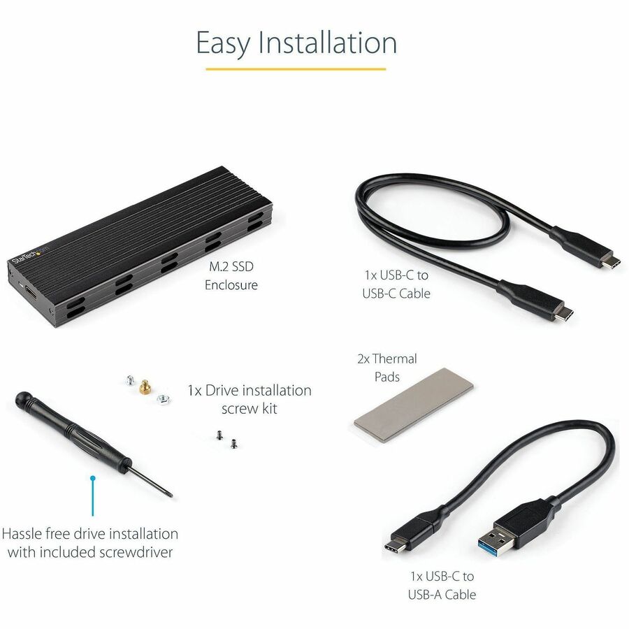 StarTech.com USB-C 10Gbps to M.2 NVMe or M.2 SATA SSD Enclosure, Portable M.2 PCIe/SATA SSD Aluminum Enclosure, USB-C & USB-A Host Cables StarTech.com USB-C 10Gbps to M.2 NVMe or M.2 SATA SSD Enclosure, Portable M.2 PCIe/SATA SSD Aluminum Enclosure, USB-C & USB-A Host Cables